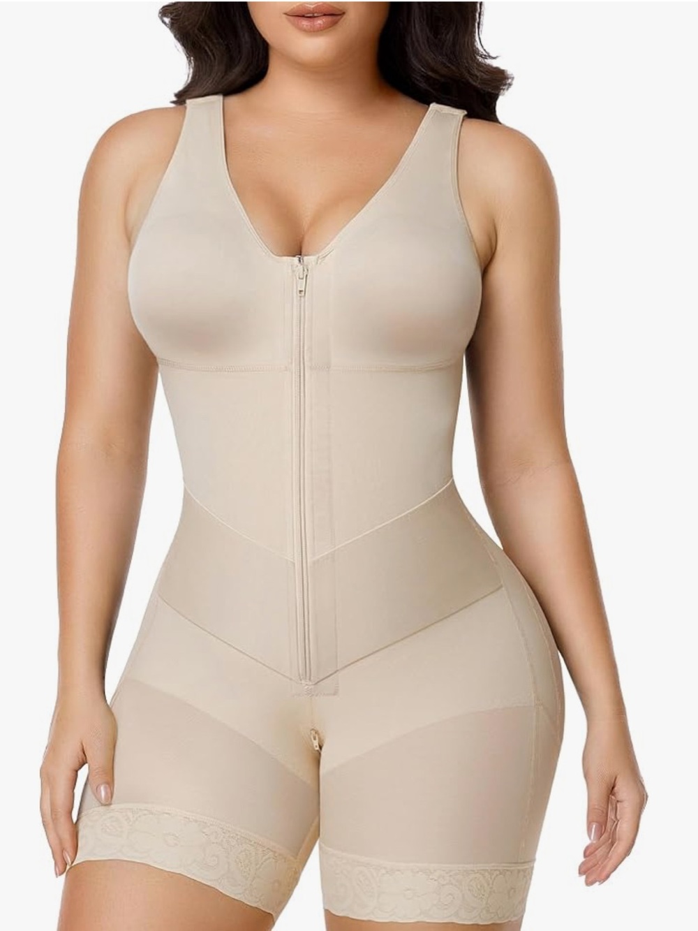 Shapers V Shaped Enhanced Tummy Control Shapewear Full Body Nude/Beige